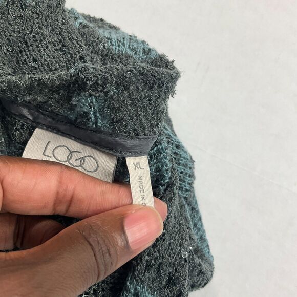 LOGO Lori Goldstein Sequin Cardigan Vest XL Drape Open Front Sparkle Boho Lounge - Picture 11 of 12